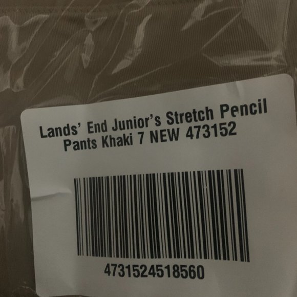 NWT LANDS' END JUNIOR'S STRETCH PENCIL PANTS KHAKI 1 & 7 - Picture 9 of 9